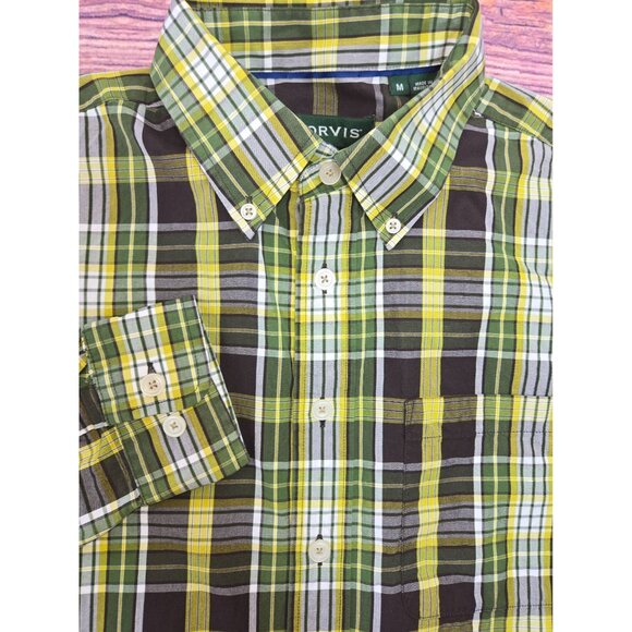 Orvis Mens Green Plaid Active Fit Shirt Medium - Long Sleeve Button-Down - Picture 4 of 8